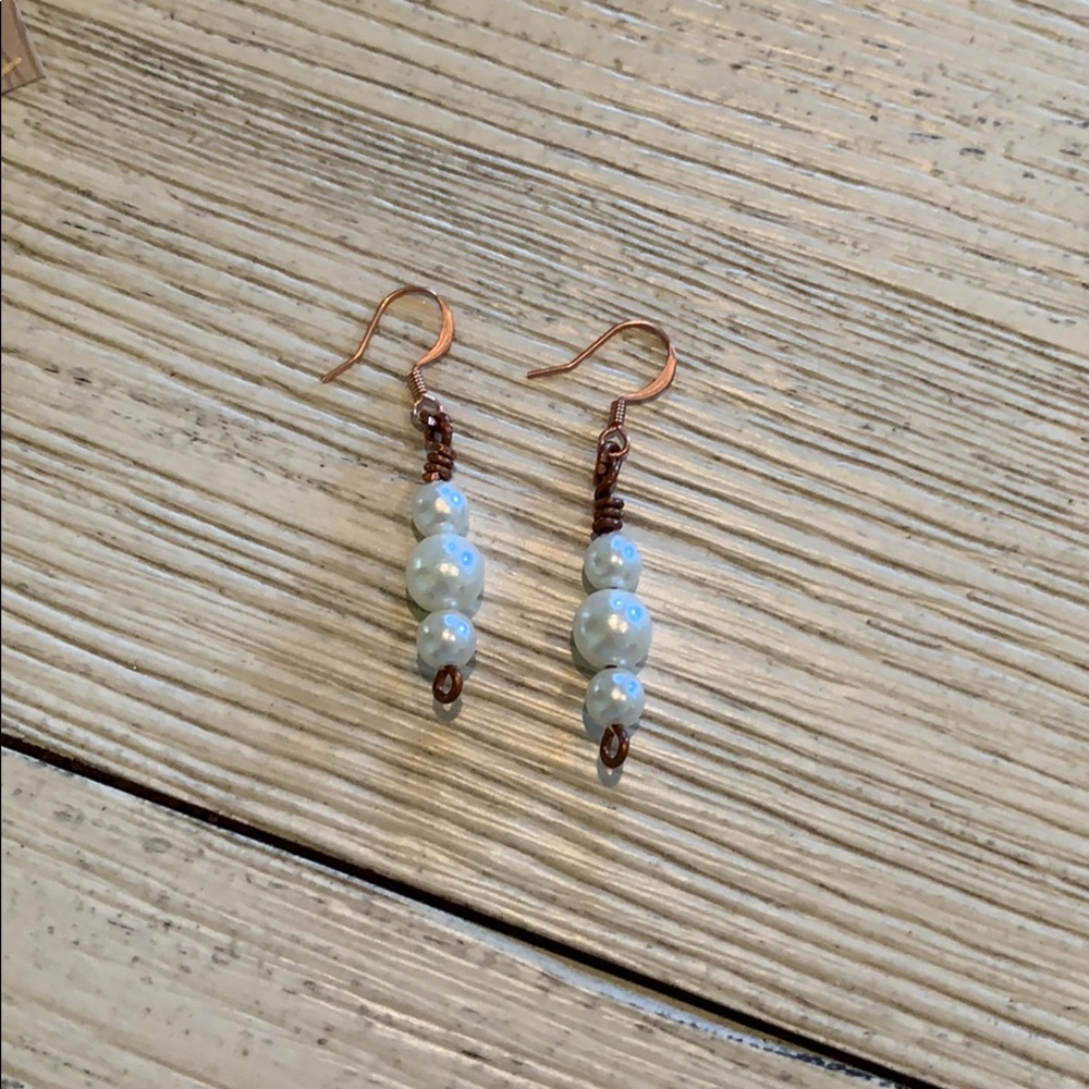 HANDMADE copper and faux pearl earrings